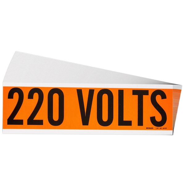 220 Volts Conduit and Voltage Lbls 2.25 in H x 9 in W BK on OR 25/PK